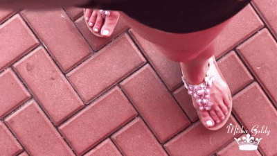 POV Walking In Shiny Sandals And Toe Wiggling