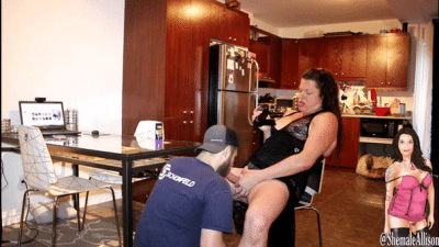 Beefcake Drops To His Knees To Suck Shemale Dick Before He Gets Fucked