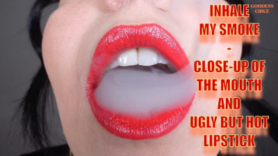 Inhale My Smoke- Close-Up Of The Mouth And Ugly But Hot Lipstick