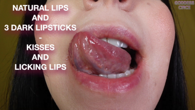 Natural Lips And 3 Dark Lipsticks Kisses And Licking Lips