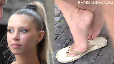 Italian Girl Flip-Flops Dipping, Play, Soles, And Long Toenails Candid Update 12416
