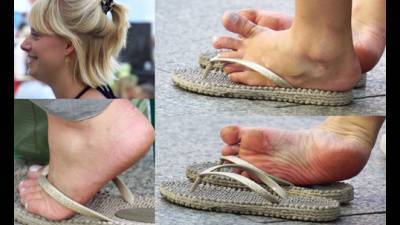 Blonde Tired Feet And Soles In And Out Of Flip Flops Sandals Video Update 13016