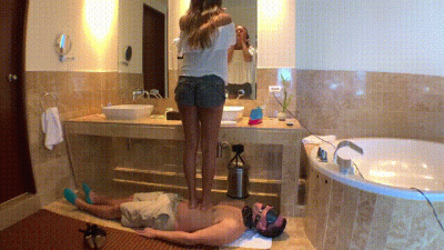 Trampling And Training My Slave To Be A Human Rug While I Take Care Of My Self In The Bathroom With Sandals Trampling Finish (Sd)