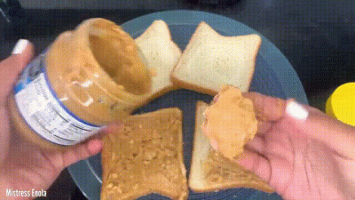 Enolas Peanut Butter Jelly Sandwich Preparing Peanut Butter Jelly Sandwich With Hands And Making Him Lick Each Finger And Then Feeding The Slave, Gagging Him With The Smashed Sandwich