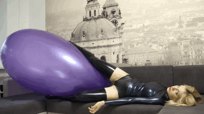 Latex Katya Rides A Huge Balloon