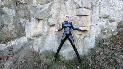 Latex Goddess Walking In Corset And Extremely High Heeled Boots