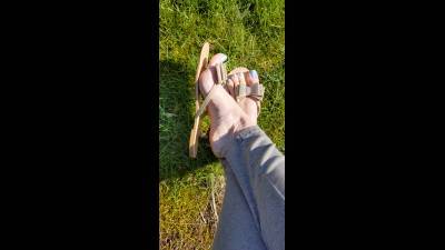 Blue Toes And Gold Flip Flops