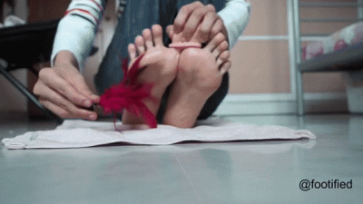 Asian Girl Tickles Her Tied-Up Soles