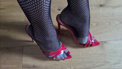 Red Mules, Long Toenails, Sexy Fishnets