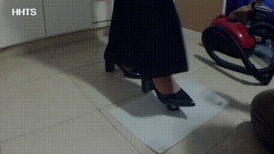 Mrs Evy Feeds The Slave 2 With Her Mean Pointy Designer Pumps With Block Heels And Tan Stockings!