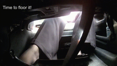 Driving To Work With Mean Goddess Evy On Her Lovely Wedge Designer Heels And Black Stockings!