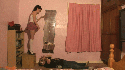 Saucy Schoolgirl Upskirt Panties Trample On The Slaves Body With POV