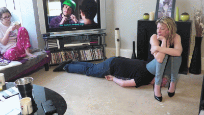Chelsea Sitting On Her Slaves Head In Jeans On The Floor