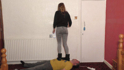 Sophie Dancing On His Chest & Stomach In Black Ugg Boots