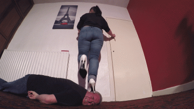 Head Trampling In White Stilettos Floor Cam