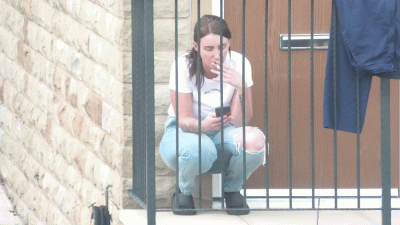 Candid Girl Squatting & Smoking