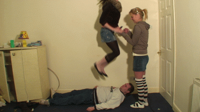 Amelia & Melanie Jump Up & Down On The Guy With Their Flat Shoes