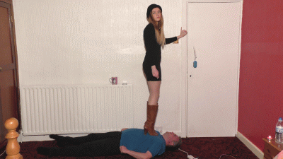 Sophie Dancing On His Body In Brown Leather Boots & A Little Tight Dress