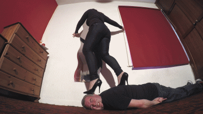 Trampling His Head In Stilettos Whilst Smoking A Cigarette Floor Cam