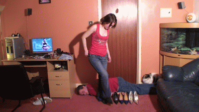 Natalia Tramples Her Slave In 3 Pairs Of High Heels & Cuts His Head Open & Puts Heel Holes In His Back