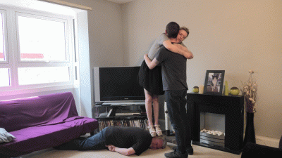Chelsea Cuddles Her Boyfriend Whilst Trampling Her Slaves Skull Beneath Her Big Thick Wedge Shoes