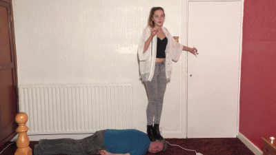 Sophie Trample Dancing On The Side Of His Face With Her Black Hard Ankle Boots Whilst Smoking A Cigarette