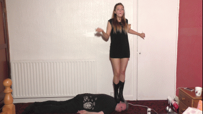 Sophie Dances On His Skull In A Pair Of Leather Boots & 5 Pairs Of High Heel Shoes