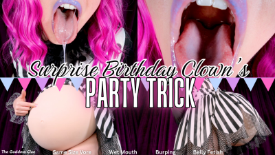 Surprise Birthday Clown's Party Trick- HD- The Goddess Clue, Silly Clown Swallows You Whole, Belly Expansion Consume, Gulping, Burping, Bouncing, Teasing