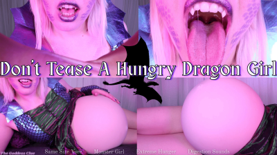 Don't Tease A Hungry Dragon Girl- HD- The Goddess Clue, Being Friends With A Dragon Is Dangerous, Teasing Turns Into Devouring, Slumbering Big Belly Growls And Grumbles, Same Size Digestion, Creature Girl, Fangs, Long Tongue