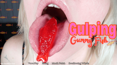 Gulping Gummy **** - HD- The Goddess Clue, Swallowing Candy Whole, No Chewing, Talking With Mouth Full, Gulping, Drooling, Eating, Wet Tongue, Spit Strings