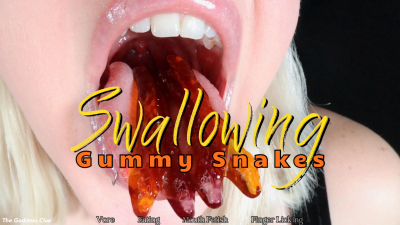 Swallowing Gummy Snakes- HD- The Goddess Clue, Voring Gummies, Candy Eating, Uvula Fetish, Throat, Mouth Close Up, Finger Licking, Sucking, Slurping, Playing With Food