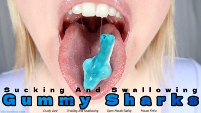 Sucking And Swallowing Gummy Sharks- HD- The Goddess Clue, Gummy Vorarephilia, Candy Eating, Open Mouth Swallowing, Drooling, Gulping, Slurping, Spit Dripping, Salivating, Playing With Food