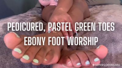 Pedicured, Pastel Green Toes Ebony Foot Worship Royal Ro Painted Toes Closeup Foot Fetish Femdom POV