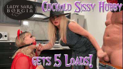 Cuckold Sissy Hubby Gets 5 Loads!