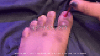 Femdom POV Painting Fat Ebony Toes Cherry Red
