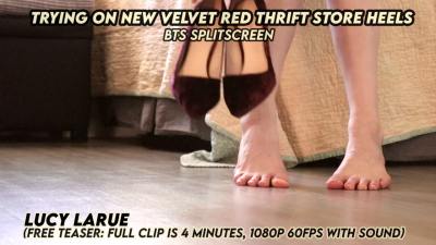 Trying On New Velvet Red Thrift Store Heels BTS Splitscreen