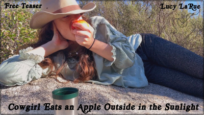 Cowgirl Eats An Apple Outside In The Sunlight