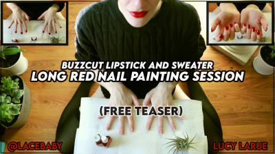 Buzzcut Lipstick And Sweater Long Red Nail Painting Session
