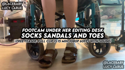 Footcam Under Her Editing Desk Socks Sandals And Toes