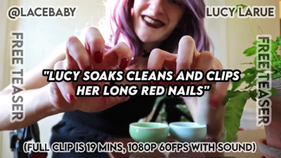 Lucy Soaks Cleans And Clips Her Long Red Nails