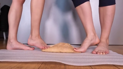 Girls Squeeze Bread Barefoot