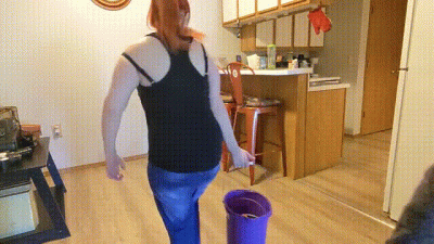 Couple's Buttcracks Exposed Cleaning Floor With Big Sponges