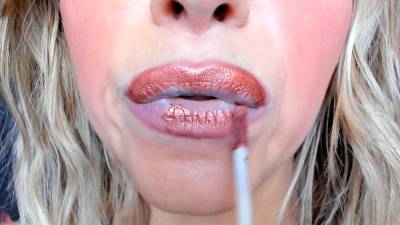 Bronze Metallic Lipstick Lips Licking