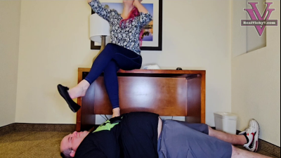 Barefoot Face Standing On The Floor Mat