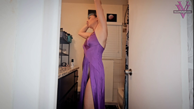 Unexpected Orgasms In Sexy Purple Satin Nightgown