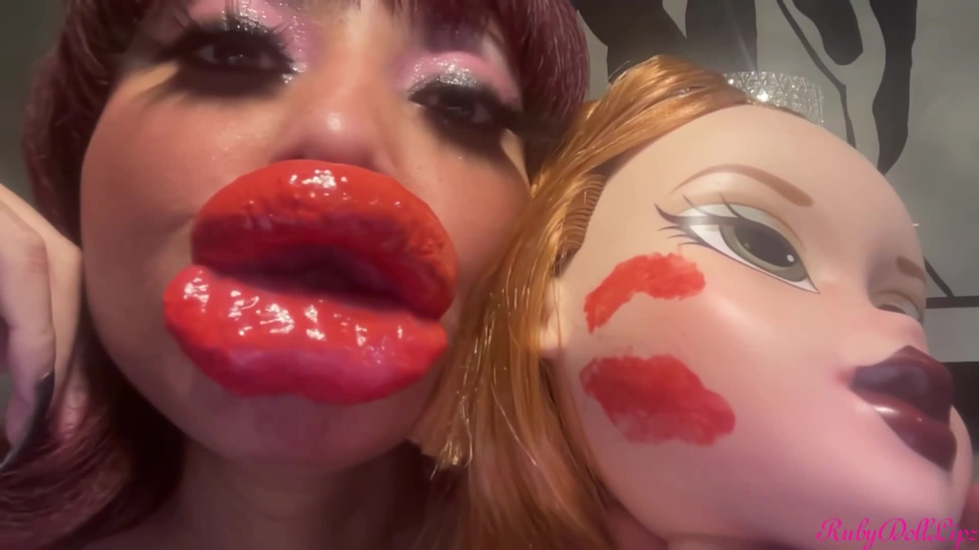 A woman licking her lips