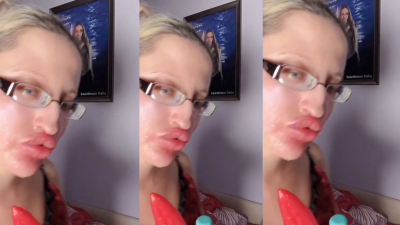 ASMR Paprika Pepper Eating - ASMR, Eye Glasses, Gianess, Lipstick, Big Lips, Mouth, Food, Face Fetish, Long Nails