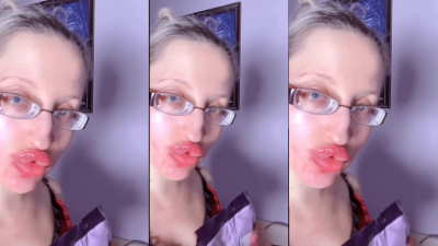 ASMR Teeth Candy Eating- ASMR, Eye Glasses, Gianess, Lipstick, Big Lips, Mough, Food, Face Fetish, Long Nails