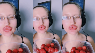 ASMR Strawberry Eating - ASMR, Eye Glasses, Gianess, Lipstick, Big Lips, Mough, Food, Face Fetish, Long Nails