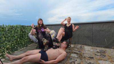 Delilah And Lexynoir- Smoking And Human Ashtray In Public-On The Roof